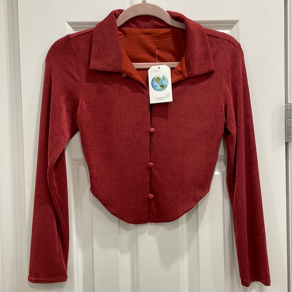 Collared Crop Button Blouse